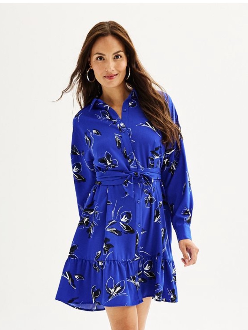 Nine West Ruffle Hem Mini Dress Blue Black Size Small NWT